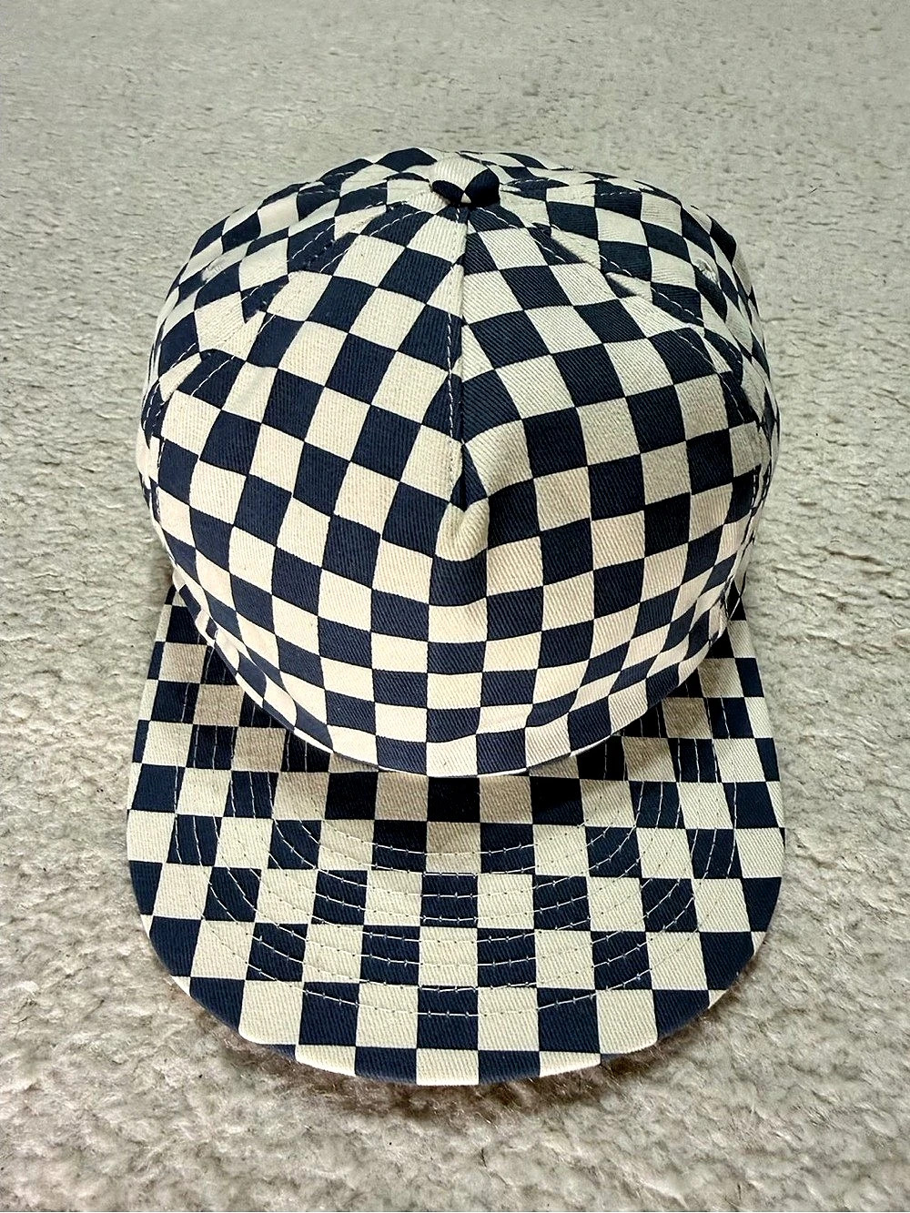 Navy & Cream Checkerboard Hat Cap Y2K